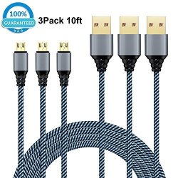 Micro USB Cable Celltronics 10FT Micro USB To USB Android Charger Cable Fast USB Charging Cable For WINDOWS PS4 XBOX CAMERA MP3 And Other Devices 3PACK