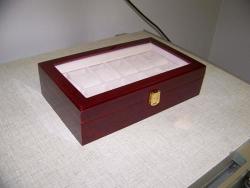 Mahogany Finish Watch Display Case. 12 Partitions With Transparent Lid.
