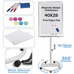 Homgarden Mobile Dry Erase Board 40X28 Inches Magnetic Whiteboard With Rolling Stand Flipchart Easel Height Adjustable White
