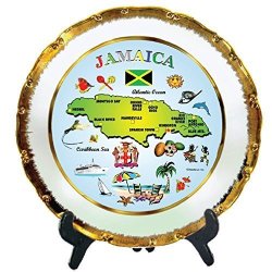 Deals On Rockin Gear Decorative Gold Rimmed Plate Jamaica Map