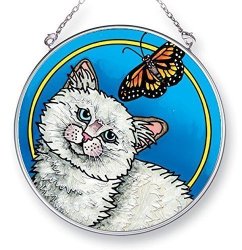 Amia 42445 Hand-painted Glass Cat & Butterfly Hand-painted Glass Circle Sunca...