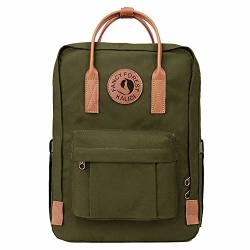 Kalidi Classic Backpack For Women 15 Inches Laptop Vintage Canvas Leather Backpack Camping Rucksack Travel Outdoor Daypack College School Bag Army Green-leather