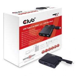 Club 3D USB 3.1 Type-c To HDMI 2.0 4K Adapter With USB 2.0 + USB Type-c Pd 60W Charging MINI Dock CSV-1534