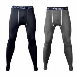 Xtextile Sports Compression Running Pants Gym Exercise Lycra Elastic Tight Leggings For Men Male Grey&black XL