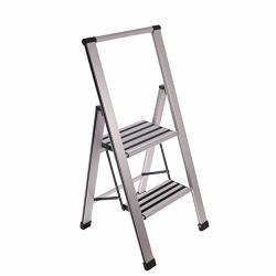 Premium Sorfey 2 Step Modern Aluminum Ladder. Lightweight -ultra Slim Profile Anti Slip Steps Sturdy-portable For Home Office Kitchen Photography Use Aluminum Finish
