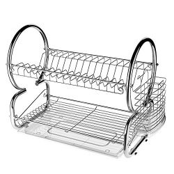 Anhoney 2-TIER Dish Rack Stainless Steel Dish Drying Rack With Draining Tray