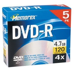 Memorex 4.7GB Dvd-r Media 5-PACK With Jewel Cases