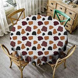 Philip C. Williams Cow Print Picnic Cloth Cow Skin Animal Abstract Spots Milk Dalmatian Barnyard Camouflage Dots Dinning Round Tablecloth White Brown Black Diameter 70