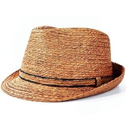 100% Deevoov Raffia Straw Light Sun Hat Panama Trilby Fedora Short Brim Jazz Cap Brown 0100058 M 57CM