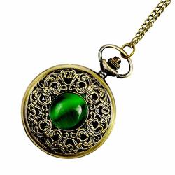 Xuba Vintage Emerald Stone Pocket Watch Gothic Fashion Retro Green Opal Pocket Watch