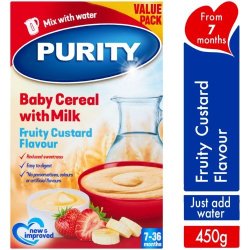 Purity Second Foods Baby Cereal With Milk Fruity Custard 450G