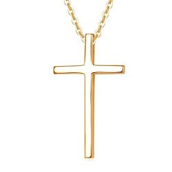 Carleen Yellow Gold Plated Sterling Silver High Polished Classic Cute Crucifix Necklace Pendant Necklaces For Women Girls 18" Chain