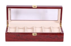 Wooden Jewellery Watch Display Case Box Organizer - 6 Slot - Cherry Wood