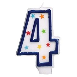 Amscan Star Studded Flat Molded Number 4 Celebration Candle White 3.5" Wax