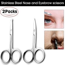 Professional Eyebrow Scissors Beard Eyebrow Nose Hair Trimmer Scissors Stainless Steel Facial Hair Remover Tool For Woman And Man 2 Pieces