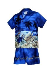 Pacific Legend Boys Motorcycle Hawaiian Sunset 2PC Set Navy Blue 6T For 4YRS Old