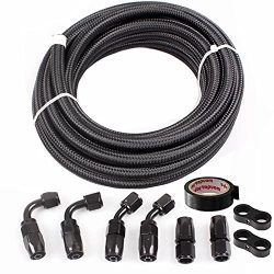 MUGE RACING 12FT 3/8in Nylon Braided Fuel Line Kit 6AN Fuel Line Hose with Hose Ends and Hose Separator Clamp,12FT/3.6M