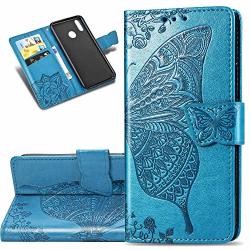 Hmtechus Huawei Y7 2019 Case Elegant Embossed Flower Card Slots Bookstyle Wallet Pu Leather Durable Magnetic Closure Flip Kickstand Shockproof Cover For Huawei Y7