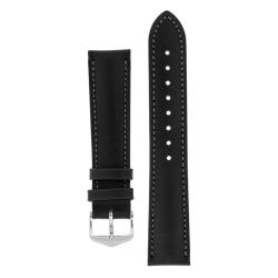 Kent Textured Natural Leather Watch Strap In Black - 18MM Silver