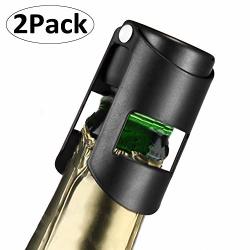 Champagne Stopper Stainless Steel Professional Bottle Sealer For Champagne Cava Prosecco & Sparkling Wine Compact Champagne Sealer Stopper 1.3"2.2" Bottle Plug Black Set Of