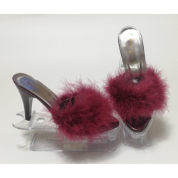 Perin Lingerie Matching High Heeled Feathered Slippers Burgundy Sizes 3-9 - 5