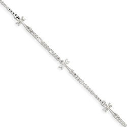 Black Bow Jewelry Sterling Silver Dragonfly Figaro Chain Link Adjustable Anklet 9 Inch