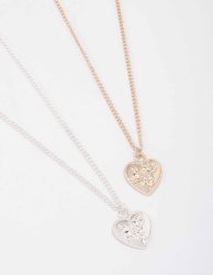 Mixed Metal Floral Heart Necklace Pack