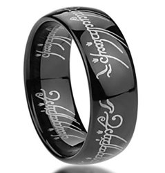 King Will Mens 8MM Tungsten Carbide Ring Black Lord Of The Rings Laser Pattern High Polished 13
