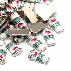 Packet 5 X Silver white Enamel & Alloy 5 X 10MM Coffee Cup Floating Charms Y13905 Charming Beads