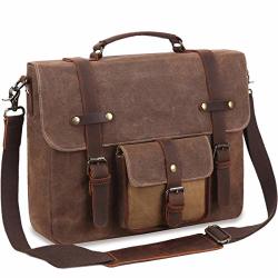Mens Messenger Bag Waterproof Vintage Canvas Briefcase 15.6" Leather Laptop Bag