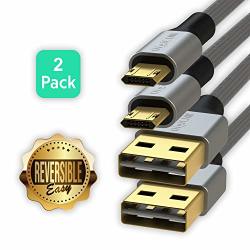 Linkup Reversible Micro USB Cable Braided Jacket W silicone Coating Ultra Durable 3FT 6FT Dual Pack