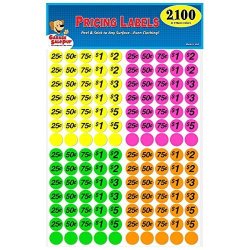 Garage Pup Preprinted Pricing Labels Bright Neon Multicolored: Yellow pink green orange Pack Of 2100