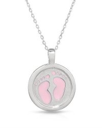Pink Enamel Feet Pendant And Chain In 925 Sterling Silver