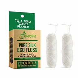 Biodegradable Mint Dental Tooth Lace Floss - 2X Refillable Flossers - 100% Organic Natural And Compostable Teeth Silk Spool - Waxed With Candelilla Wax