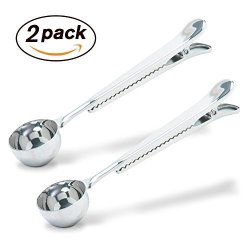 2-IN-1 Stainless Steel Coffee Scoop And Bag Clip Silver 2 Pack