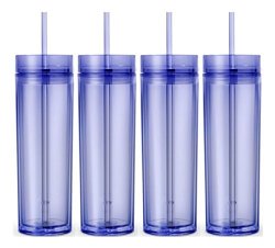 Set Of 4 Tall Skinny Tumblers Acrylic 16 Ounce Tumblers With Straw Lavender