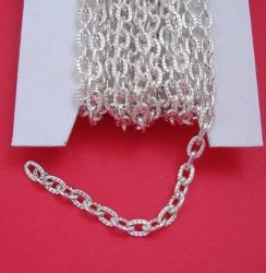 Beadstreasure 15FT Spool-bright Silver Plated Cross Flat Textured CHAIN-5X3.5MM.