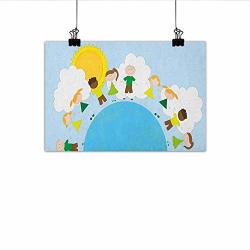 World Light Luxury American Oil Painting Smiling Kids Over Planet Drawing All Children Of The World Happy Friendship Peace Home And Everything 24"X20" Multicolor