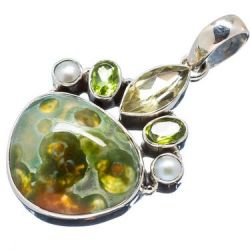 Sterling Silver Pendant - Rainforest Opal Citrine Pearl & Peridot - Dreams Collection