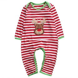 Baby Boys Girls Christmas Long Sleeve Red White Striped Reindeer Romper 70 0-6M B