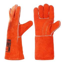 QeeLink Welding Gloves - Heat Resistant & Wear Resistant Lined Leather And Fireproof Stitching - For Tig mig Welders fireplace bbq gardening grilling stove 14-INCH Orange