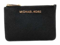Michael Kors Jet Set Travel Small Top Zip Coin Pouch With Id Holder In Saffiano Leather Black With Gold Hardware