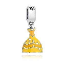 Bamoer Sterling Silver Snow Dress European Dangle Charm Beads With Yellow Enamel For Diy Bracelet