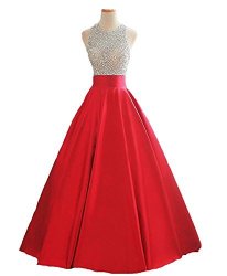 Pearldress Long Sequins Keyhole Back Ball Gown Beaded Prom Evening Dress With Pockets