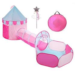 Truedays Princess Castle Pink Play Tent With Tunnel For Grils Kids Playhouse Ball Pit Indoor Outdoor