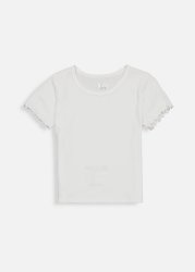 Ribbed Cropped Frill Sleeve T-Shirt