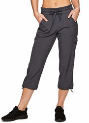 Rbx Active Womens Stretch Woven Lightweight Body Skimming Drawstring Cargo  Capri Pant Charcoal S21 L