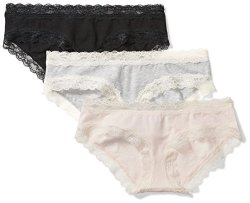 Mae Women's Super Soft Cotton Hipster With Lace 3 Pack Assorted Medium