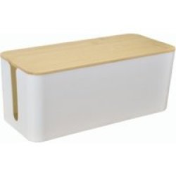 Cable Cord Concealing Box With Bamboo Lid Small White