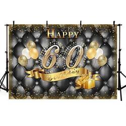 Mehofoto 8X6FT Glitter Diamond Headboard 60TH Birthday Banner Photo Studio Booth Background Black And Adult 60TH Happy Birthday Party Decoration Gift Balloons Backdrops For